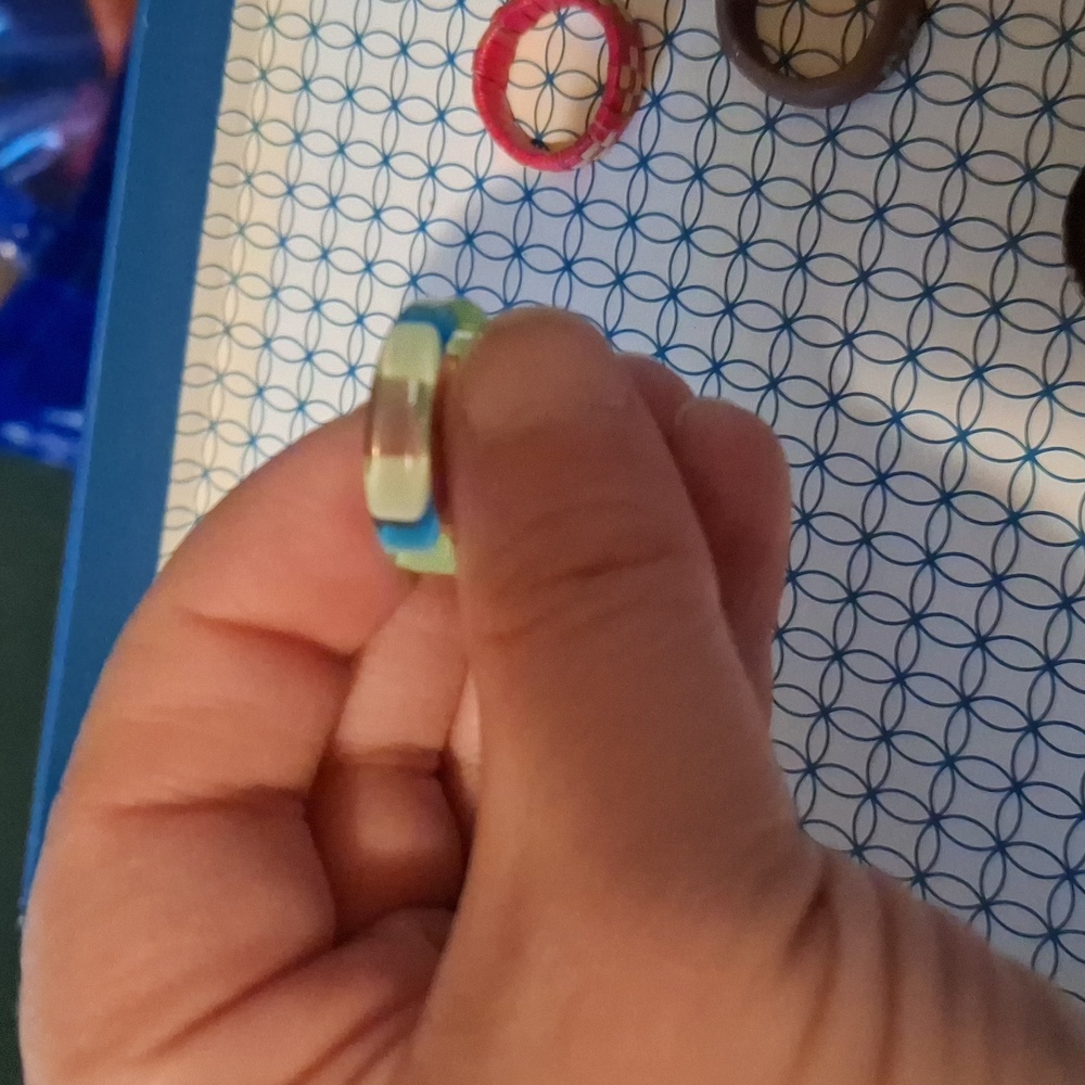 Ring blue green clear striped plastic